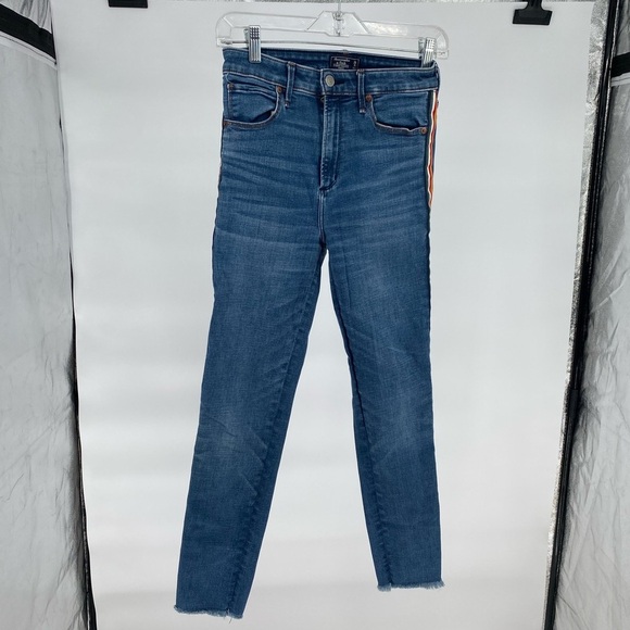 Abercrombie and Fitch Blue Denim Jeans with Side Stripe - Picture 2 of 6